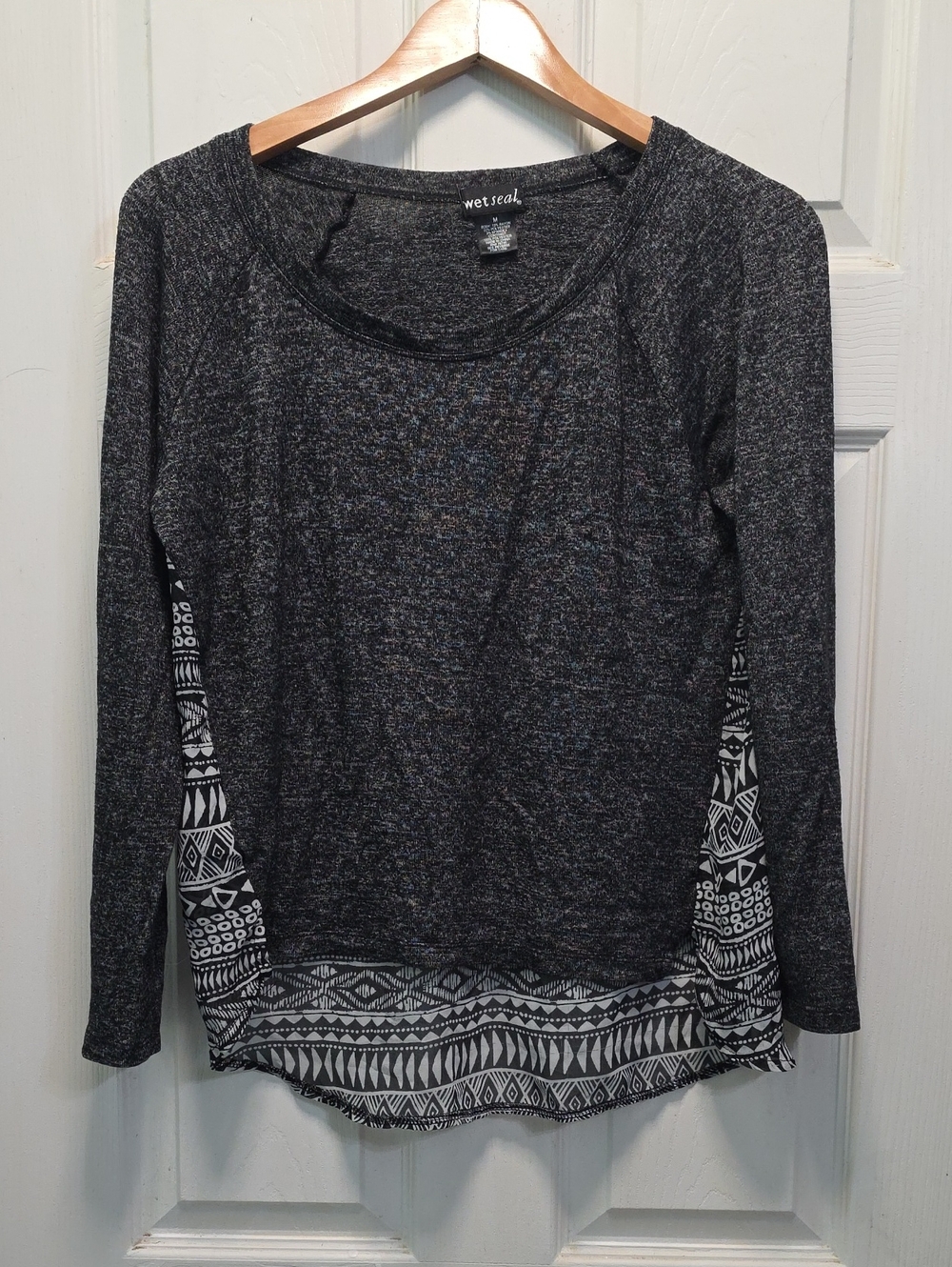 Wet Seal Long Sleeve Sheer Shirt With Geometric Pattern